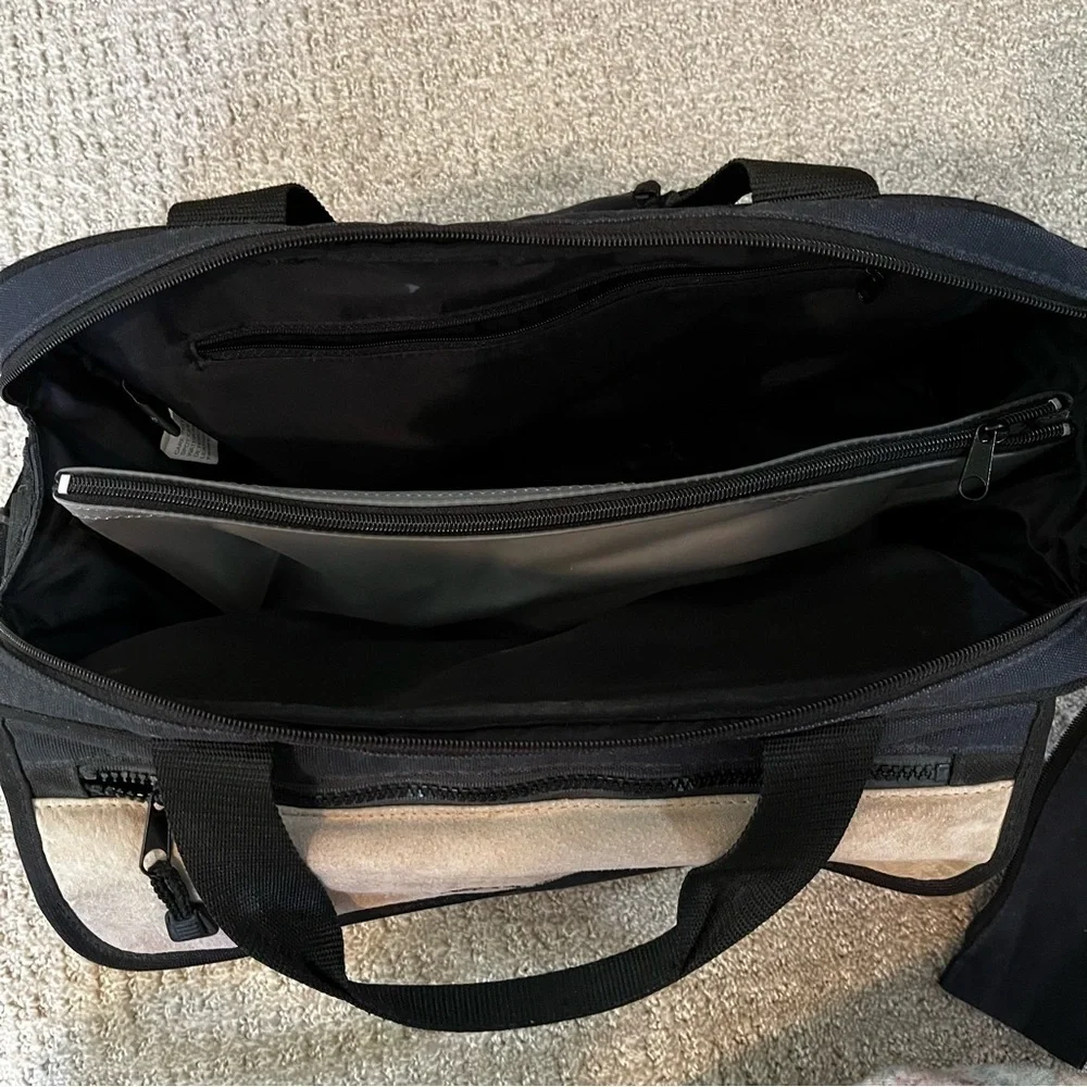 Eddie Bauer Black Canvas Leather Diaper Bag Changing Pad Overnight Travel Rugged